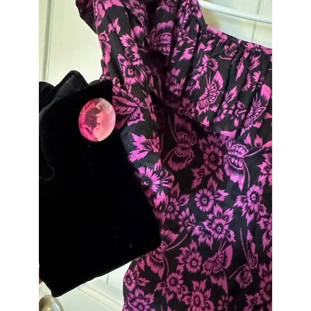 Vintage Oscar de la Renta Butterfly Floral Print Silk Shirt Skirt Set 10